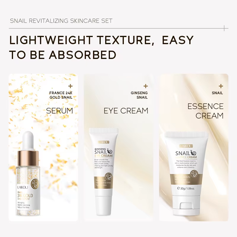 3 St/Set LAIKOU Vitamin C 24K Guld Sakura Hudvårdskit Ansiktskräm Serum Ögonkräm Återfuktande Anti-Rynk Ansiktsvårdskit